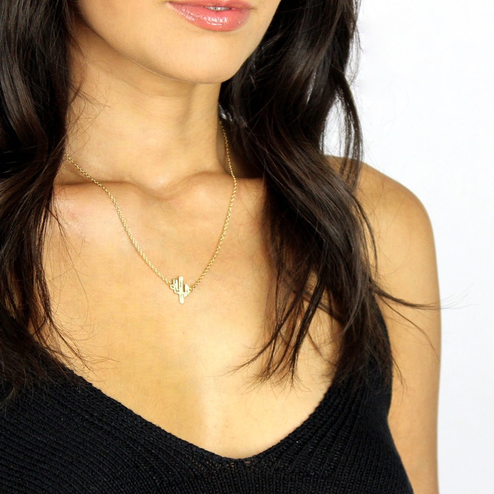 Silver or gold cactus necklace